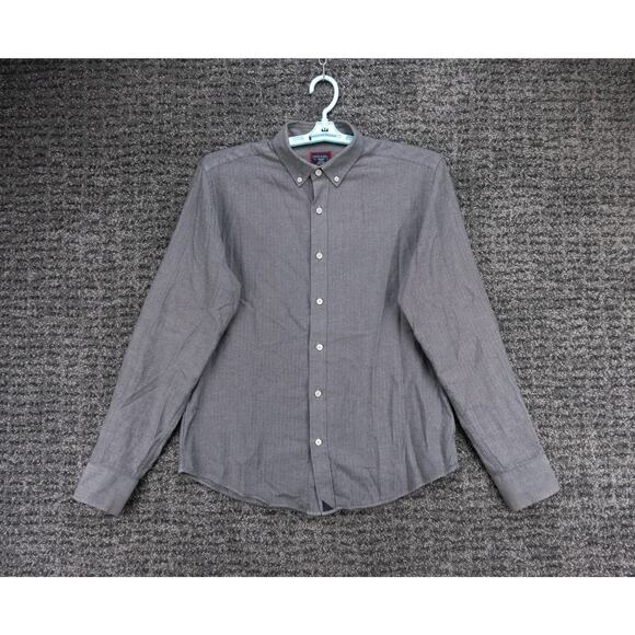 UNTUCKit Shirt Mens Medium Slim Fit Gray Herringbone Flannel Long Sleeve Preppy - Picture 1 of 10